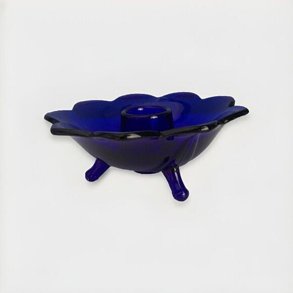 Vintage Cobalt Blue Glass Candlestick Holder - Picture 3 of 10